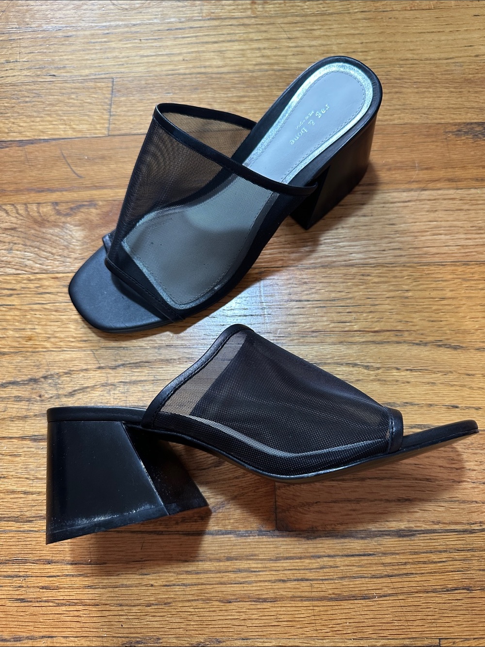 rag & bone Black Mesh Slide Mules with Sculpted Block Heel